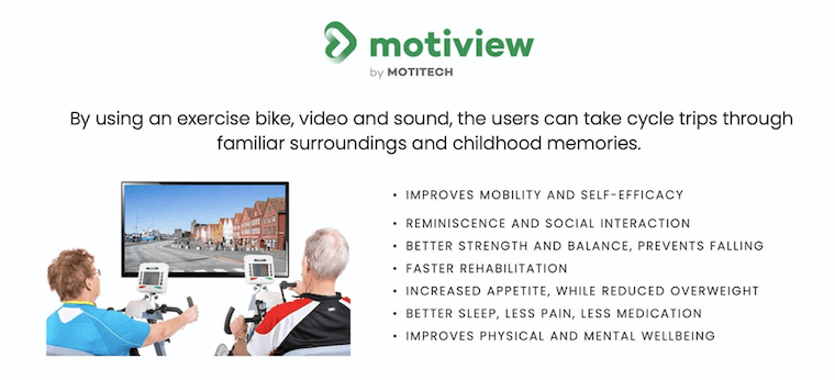 ノルウェーのテック系スタートアップ「Motitech」が開発した、高齢者向けのバーチャルサイクリング「Motiview」のウェブサイト